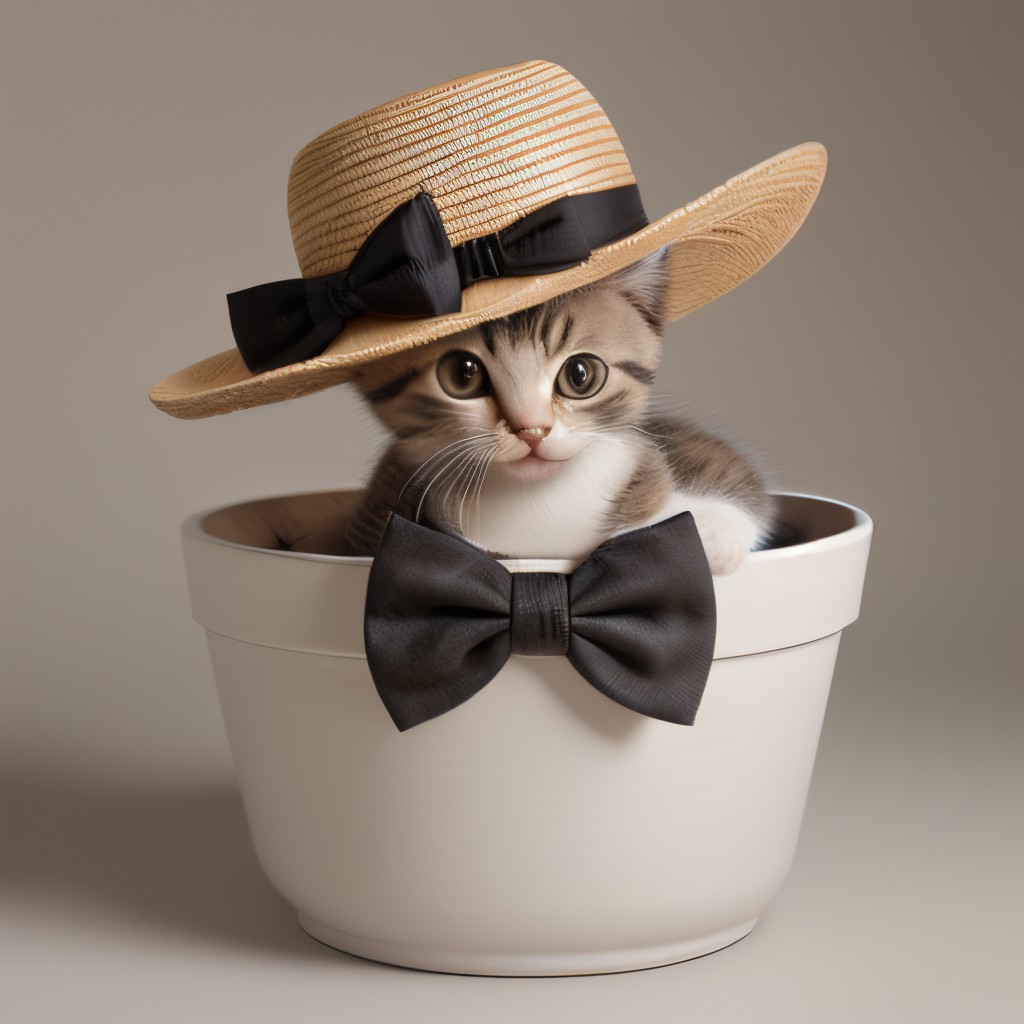 00376-2439313410-cute kitten with panamahat and bowtie in a flower pot,  _lora_PanamaHatConcept_v13_0.8_.jpg